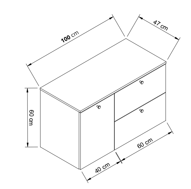 Waschtischunterschrank 100 cm, mit Wäschekorb Beti - Kaschmir