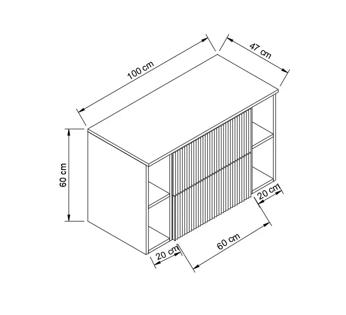 Waschtischunterschrank 100 cm mit 2 Regale Willy - Kaschmir, Walnussplatte