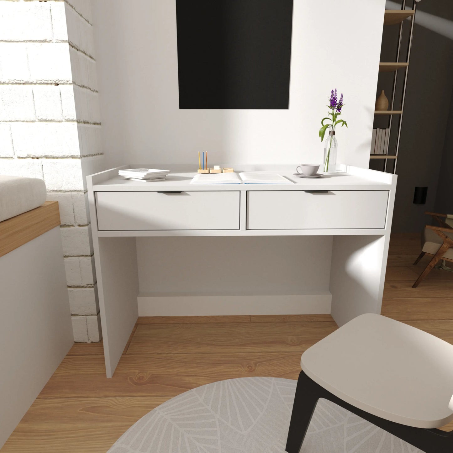 Schreibtisch 100 cm mit 2 Schubladen Aura - Weiß