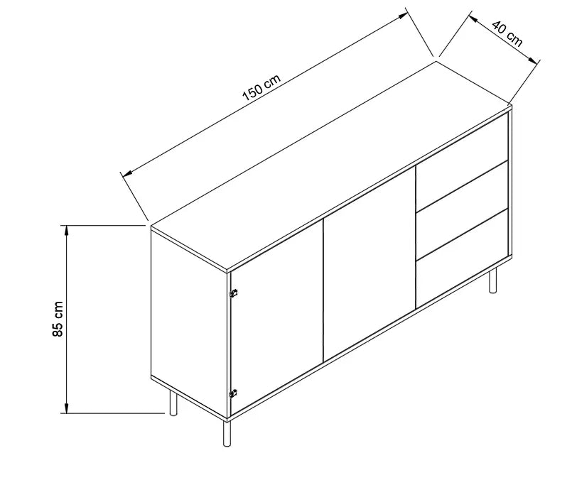 Kommode 150 cm, 2 Türen 3 Schubladen Lola - Kaschmir/Eiche