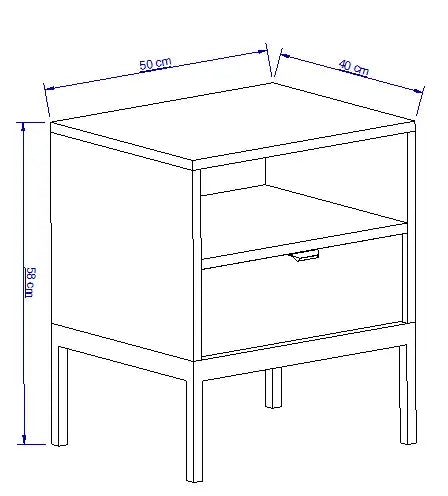 Nachttisch, mit Schublade und Ablage, auf einem schwarze Metallrahmen Aura - Eiche Cremona