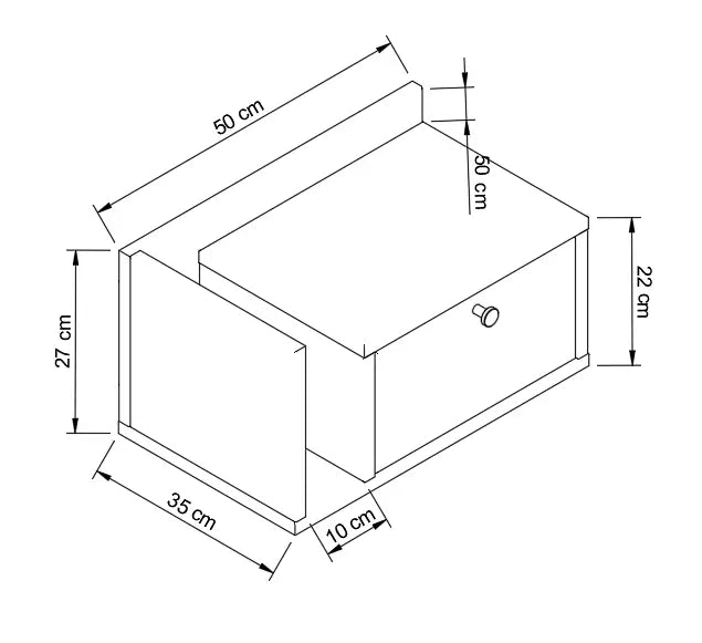Nachttisch, wandmontiert, mit Schublade und Ablage rechts Aura - Salbei