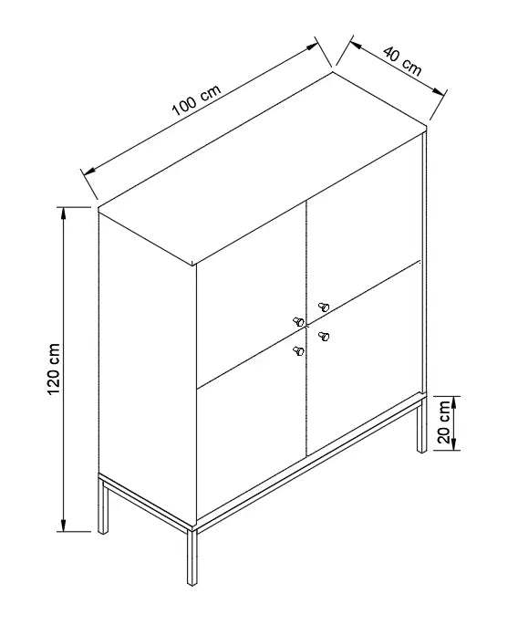 Highboard 100 cm, 4 Türen, glatte Fronten, auf einem schwarze Metallrahmen Gaja - Eiche Cremona