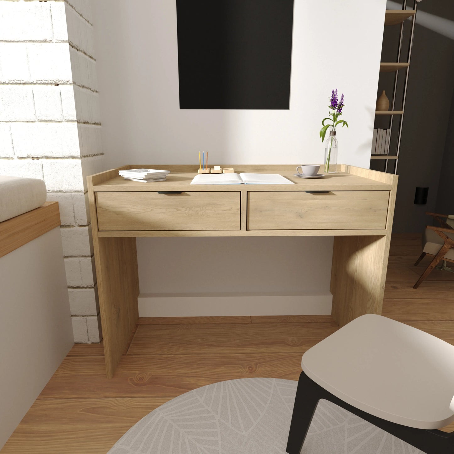 Schreibtisch 100 cm mit 2 Schubladen Aura - Eiche Cremona