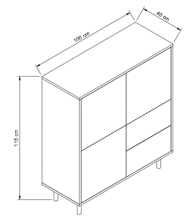 Highboard 100 cm, 3 Türen 2 Schubladen Lola - Kaschmir/Eiche
