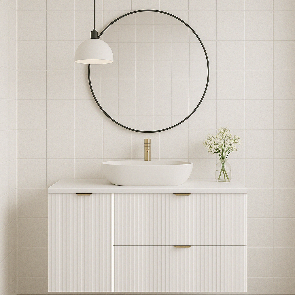 Waschtischunterschrank 100 cm mit Wäschekorb Willy - Weiß