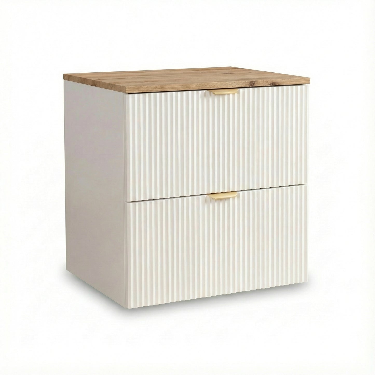 Waschtischunterschrank 60 cm Willy - Weiß, Walnussplatte