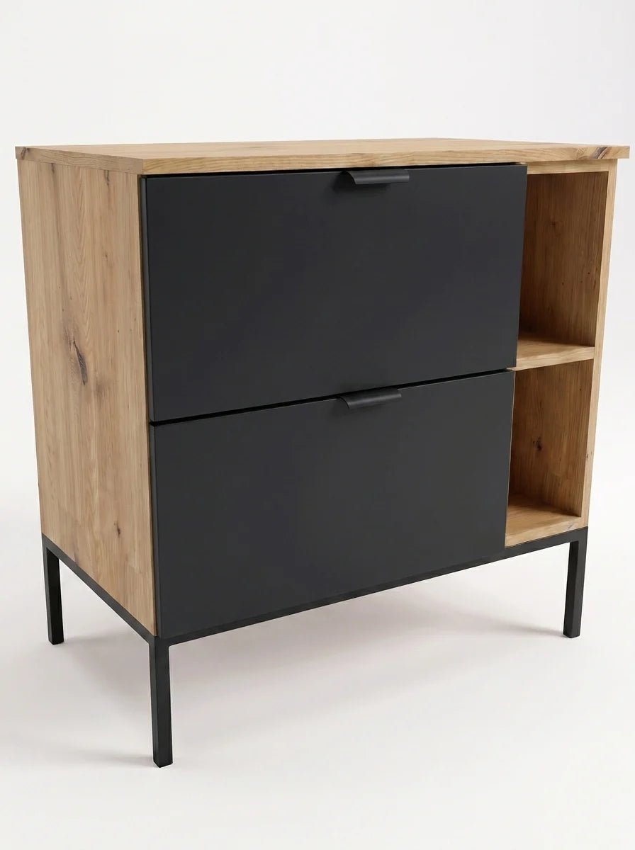 Waschtischunterschrank mit Regal 80 cm auf einem Metallgestell Orio - Schwarz/Eiche artisan