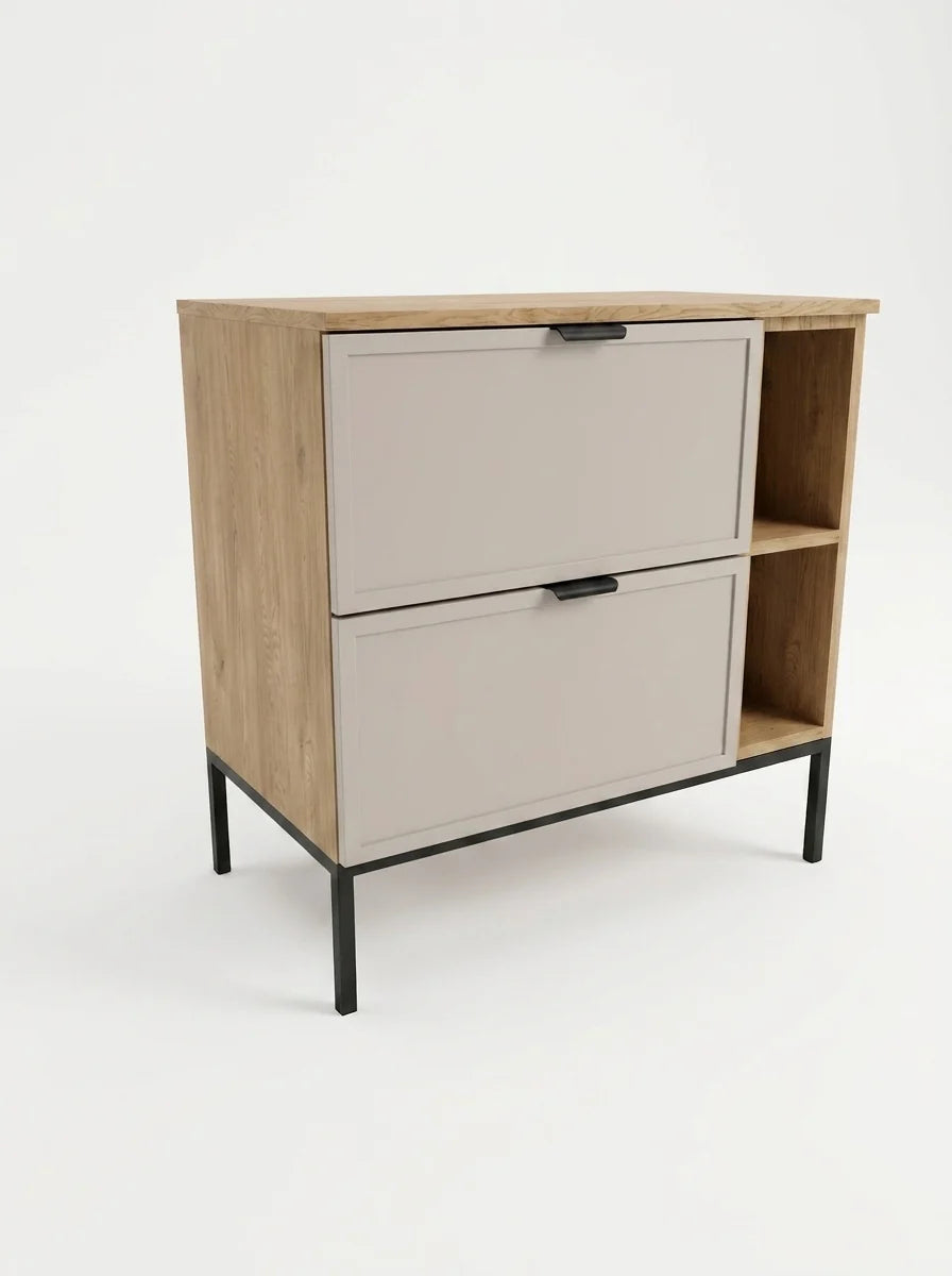 Waschtischunterschrank mit Regal 80 cm auf einem Metallgestell Roma - Kaschmir/Eiche Cremona