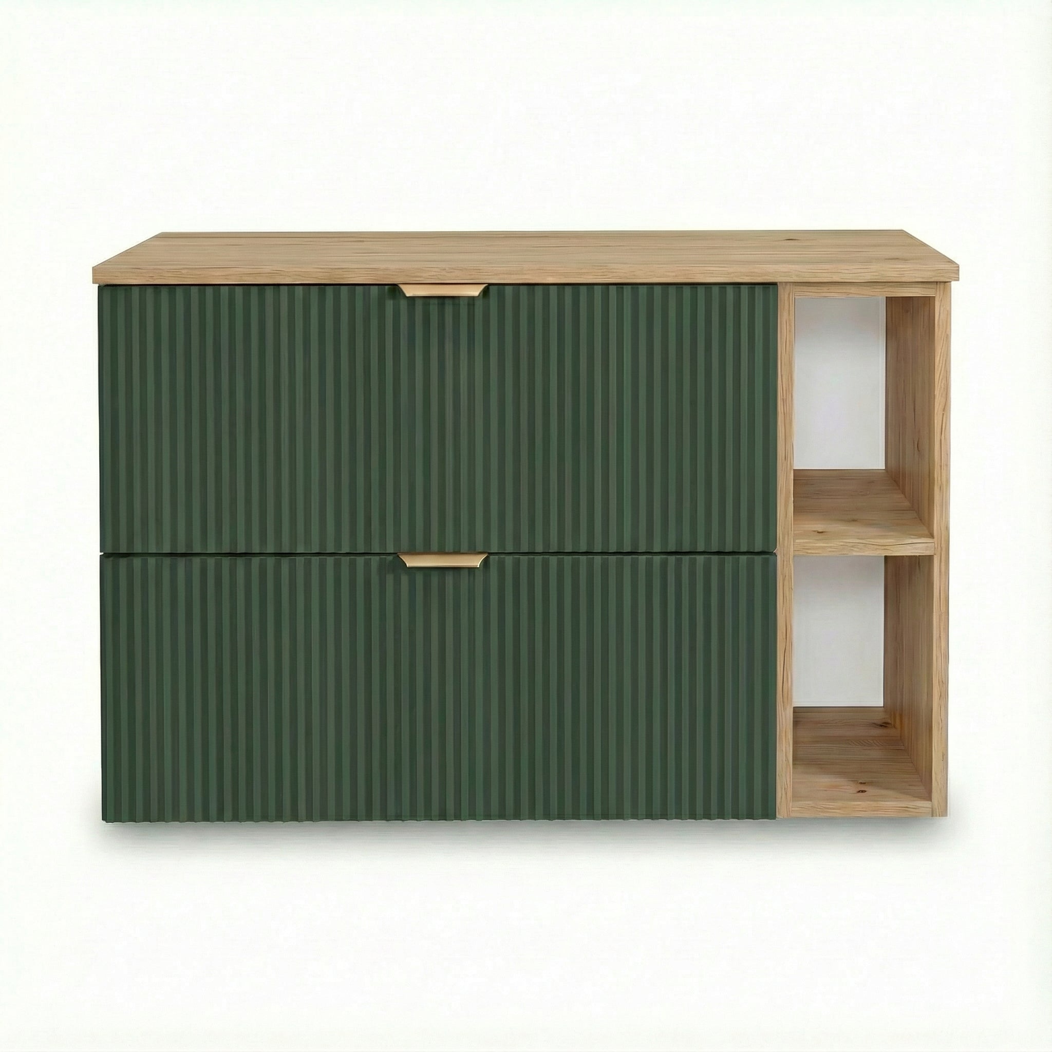 Waschtischunterschrank mit Regal 100 cm Willy - Salbei, Walnuss Regal, Walnussplatte