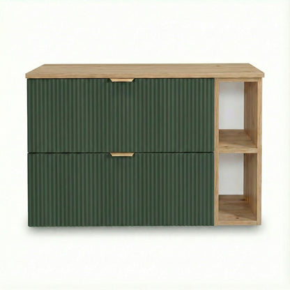 Waschtischunterschrank 100 cm Willy - Salbei, Walnuss Regal, Walnussplatte