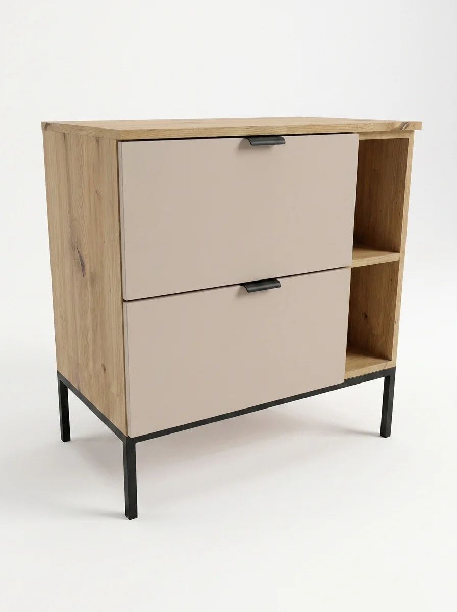 Waschtischunterschrank mit Regal 80 cm auf einem Metallgestell Orio - Kaschmir/Eiche artisan