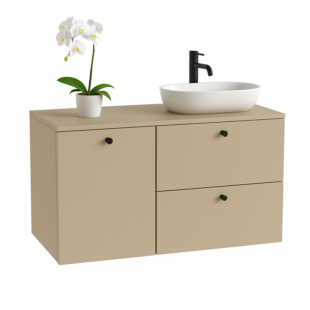 Waschtischunterschrank 100 cm, mit Wäschekorb Beti - Cappuccino
