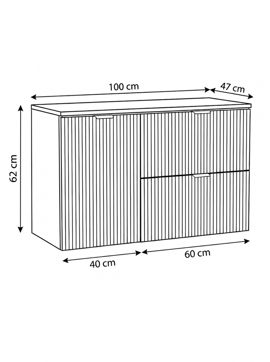 Waschtischunterschrank 100 cm mit Wäschekorb Willy - Eiche Cremona