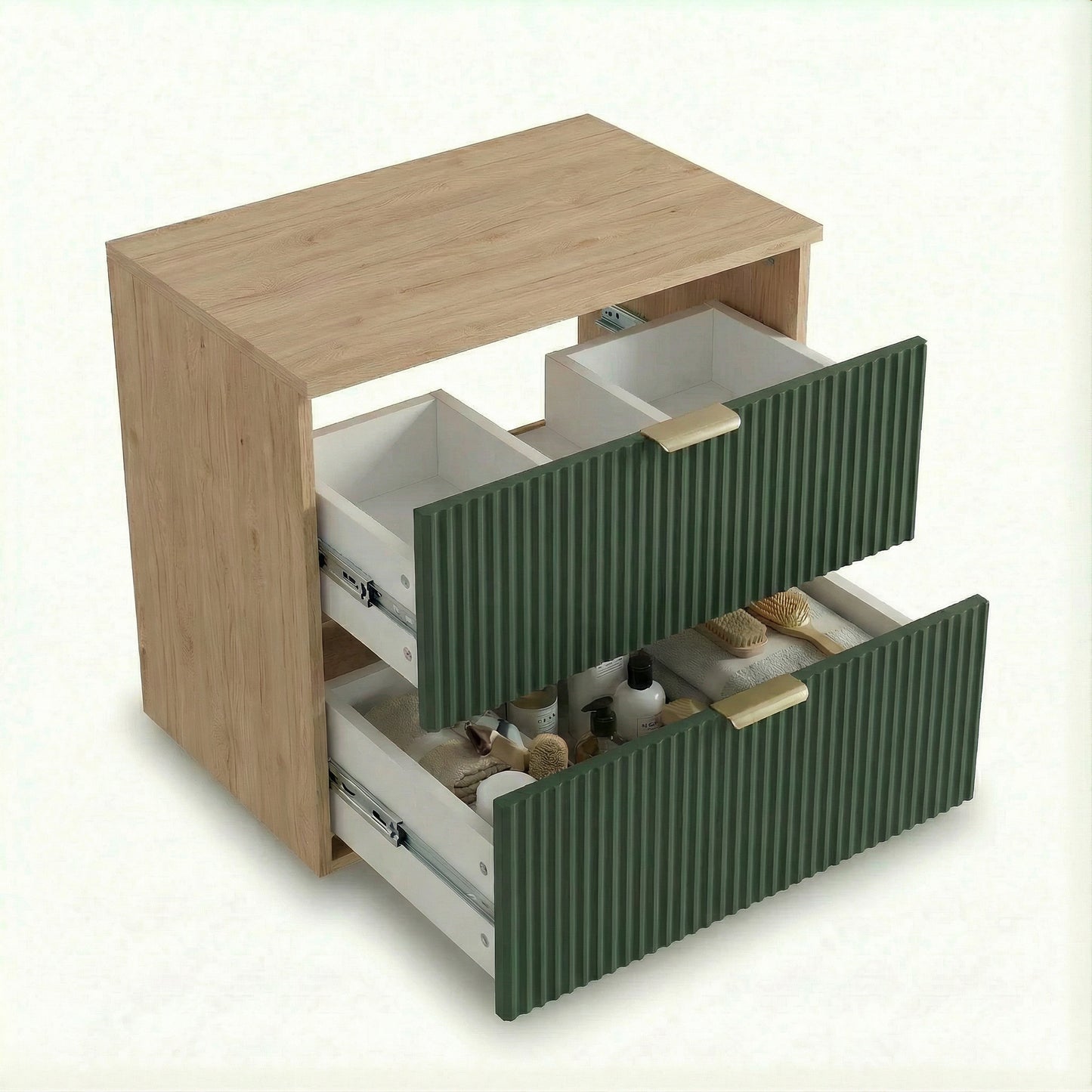 Waschtischunterschrank 100 cm mit 2 Regale Willy - Salbei/Walnuss