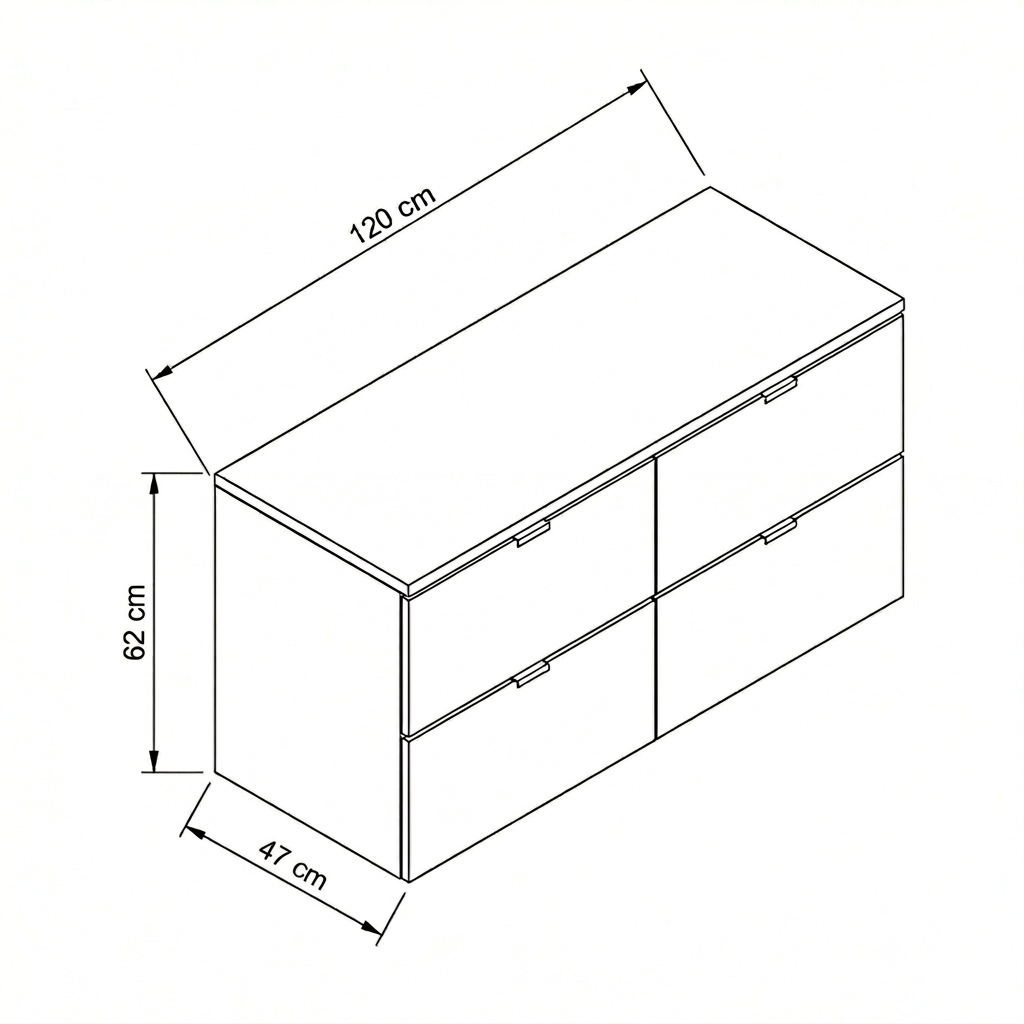 Badmöbel-Set: 120 cm Waschtischunterschrank mit 4 Schubladen und 2 Waschbecken Orio - Kaschmir/Eiche Artisan