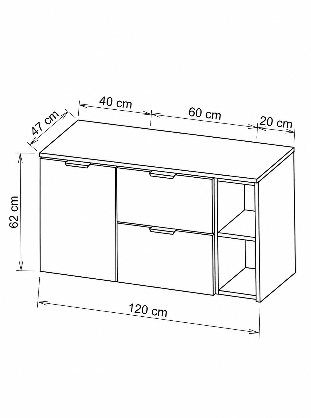 Waschtischunterschrank 120 cm mit Wäschekorb und Regal Orio - Schwarz/Eiche artisan