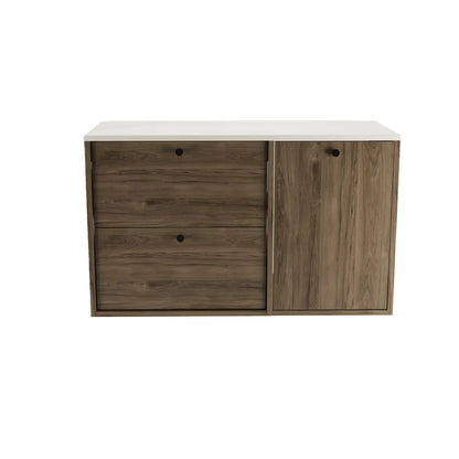 Waschtischunterschrank 100 cm mit Wäschekorb Belino - Walnuss Dunkel/Marmor Bianco