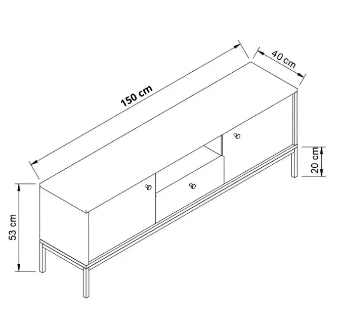 TV Schrank 150 cm, 3 Türen, glatte Fronten, auf einem schwarze Metallrahmen Gaja - Schwarz/Eiche