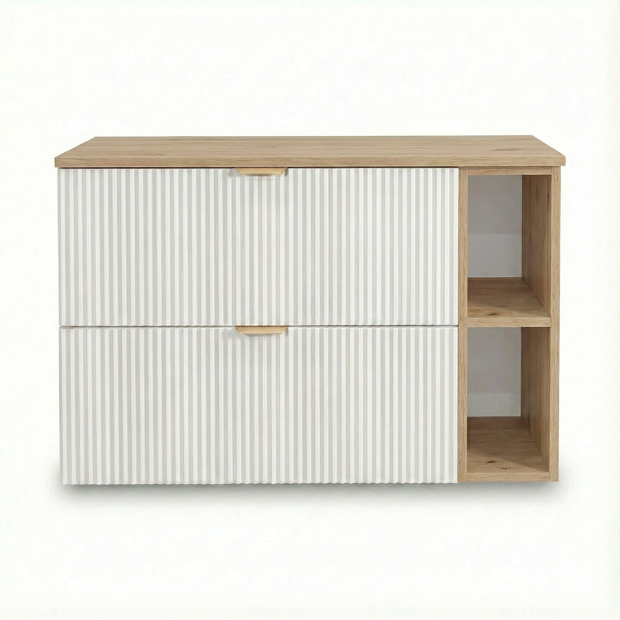 Waschtischunterschrank mit Regal 100 cm mit Regal Willy - Weiß/Walnuss