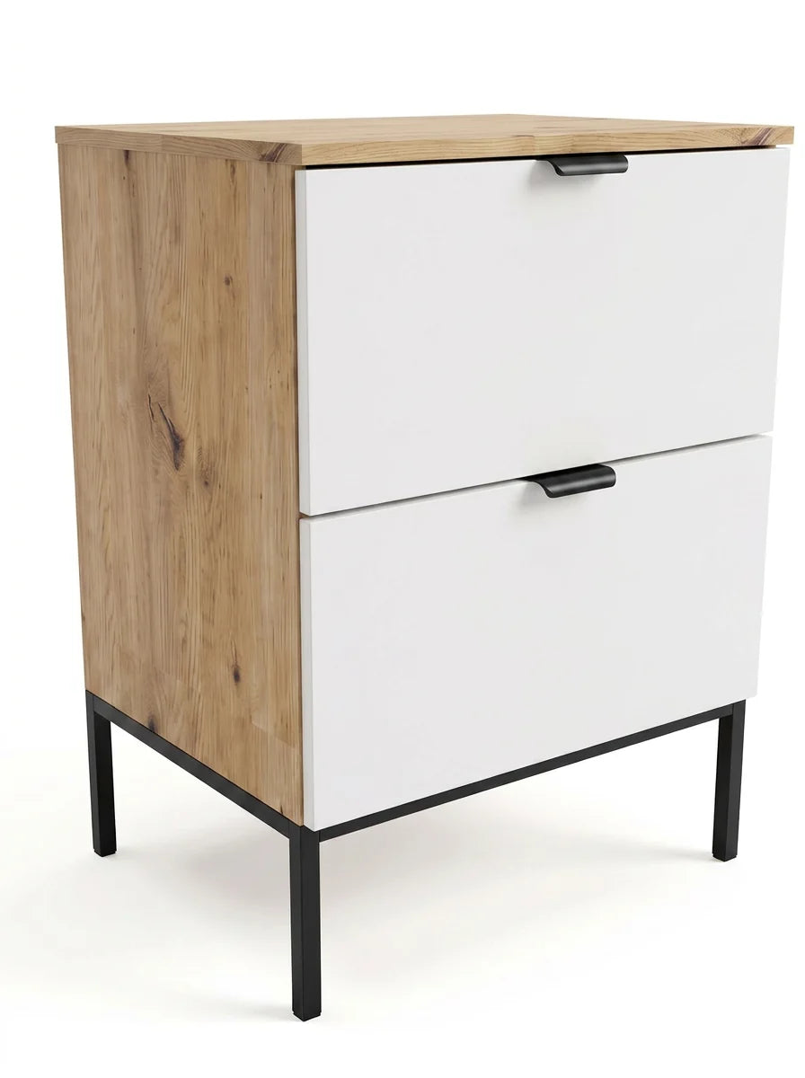 Waschtischunterschrank 60 cm auf einem Metallgestell Orio - Weiß/Eiche artisan