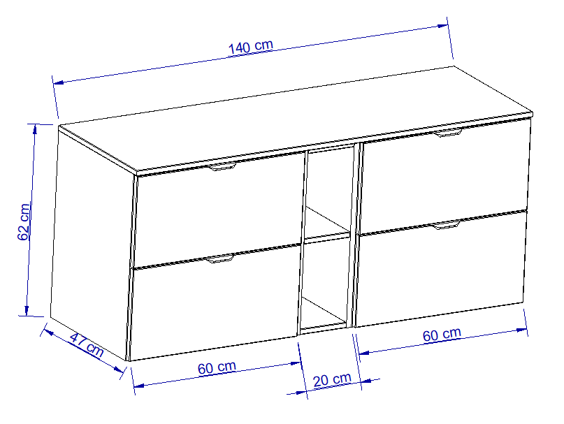 Badmöbel-Set: Waschtischunterschrank 140 cm mit Regal und 2 Waschbecken Orio - Weiß/Eiche artisan