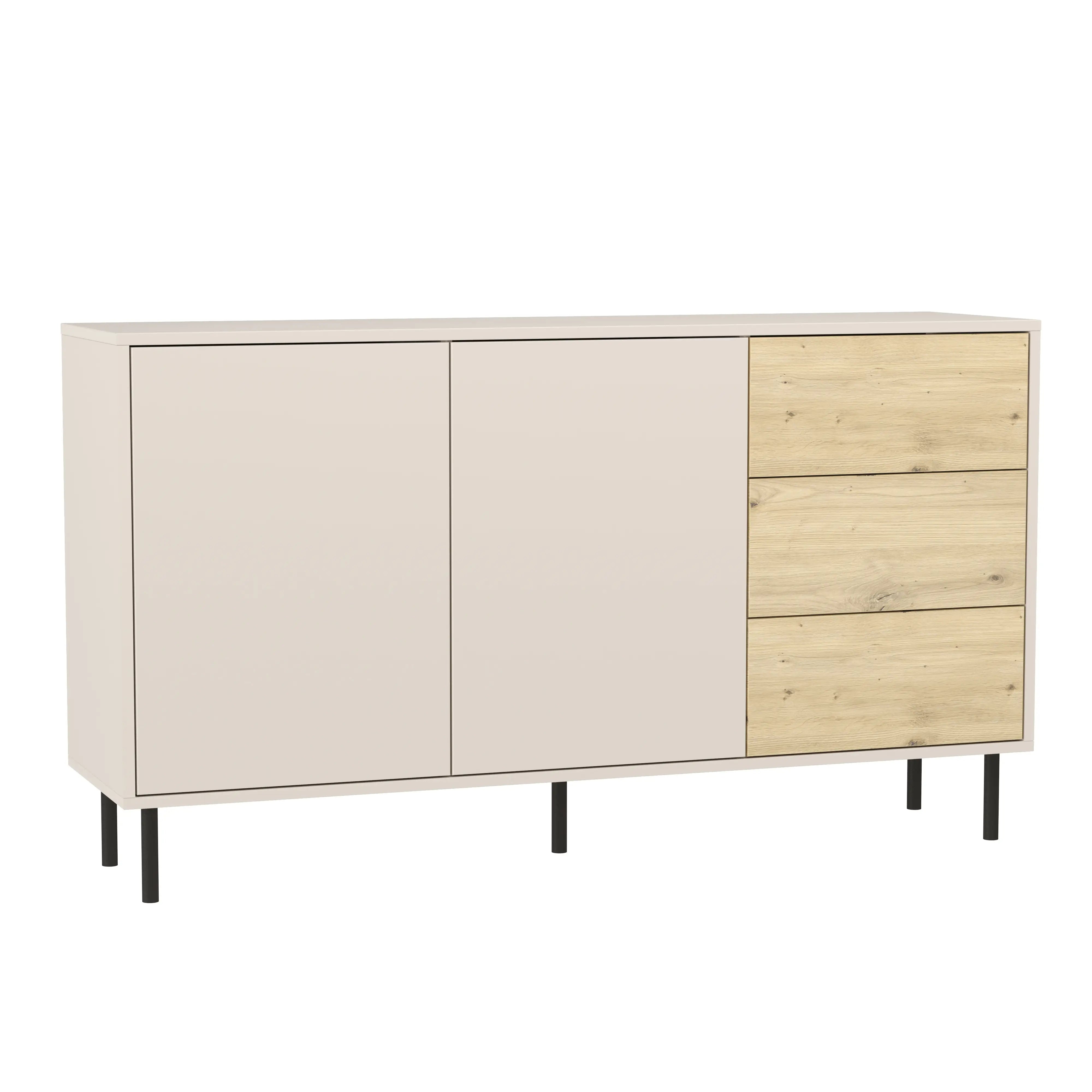 Kommode 150 cm, 2 Türen 3 Schubladen Lola - Kaschmir/Eiche