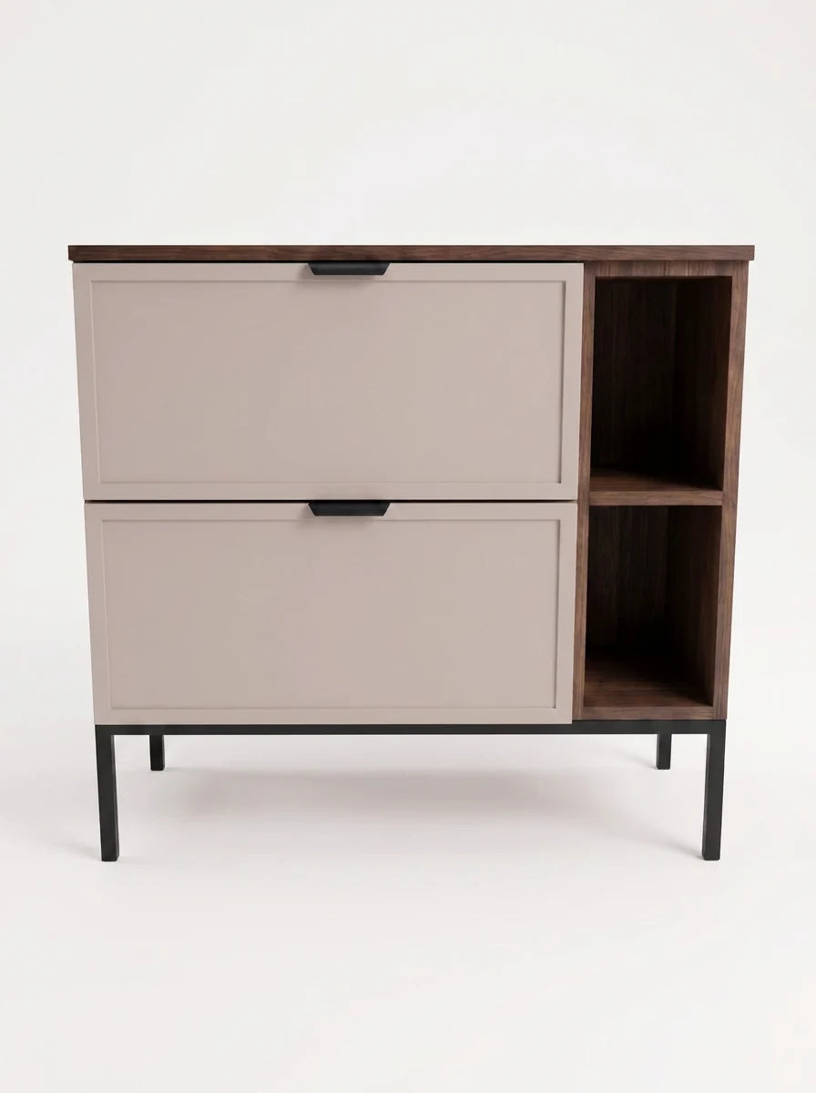 Waschtischunterschrank mit Regal 80 cm auf einem Metallgestell Roma - Kaschmir/Walnuss Dunkel