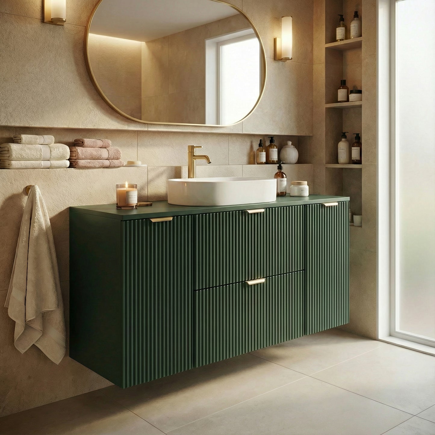 Waschtischunterschrank 120 cm mit 2 Türen und 2 Schubladen Willy - Salbei