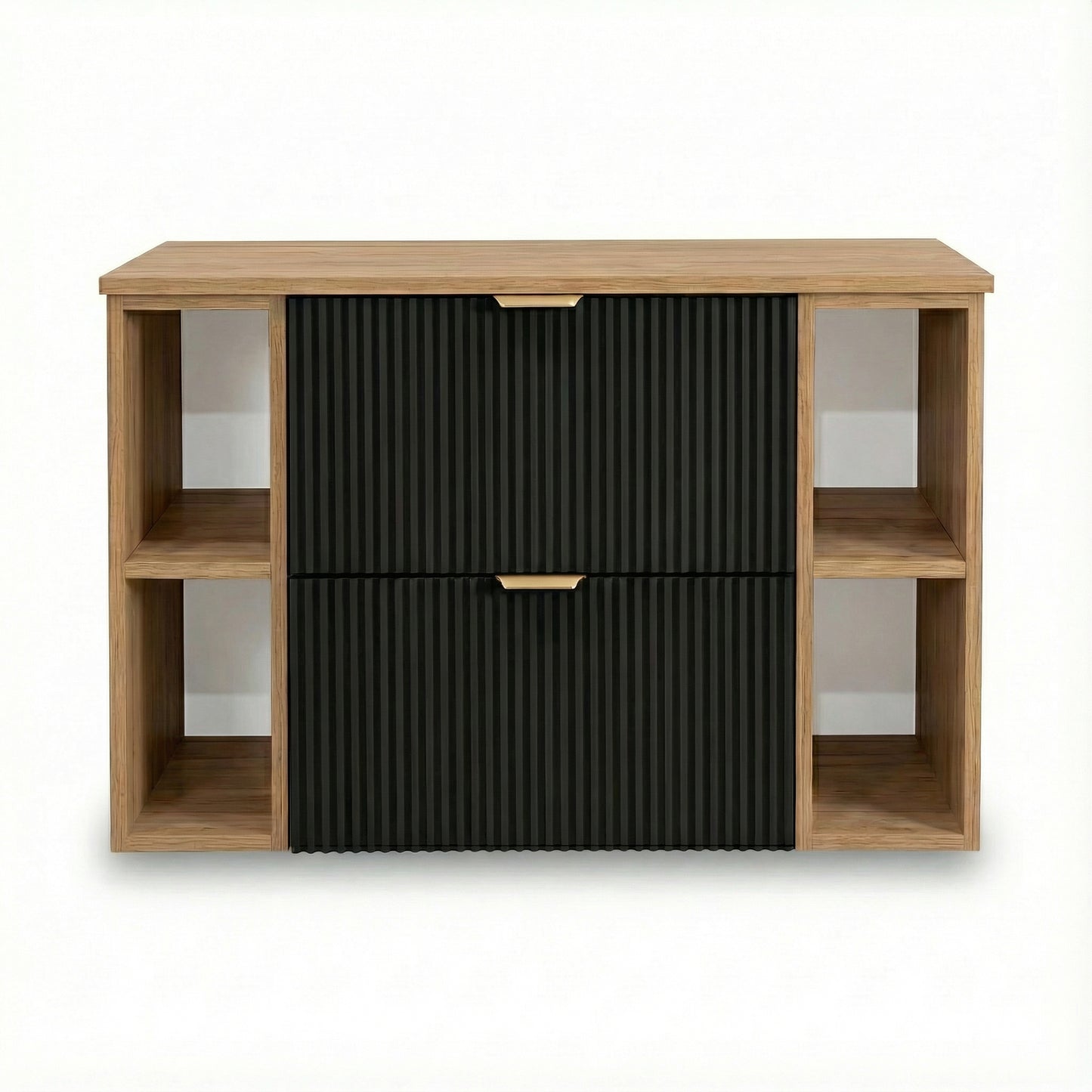 Waschtischunterschrank 100 cm mit 2 Regale Willy - Schwarz/Walnuss