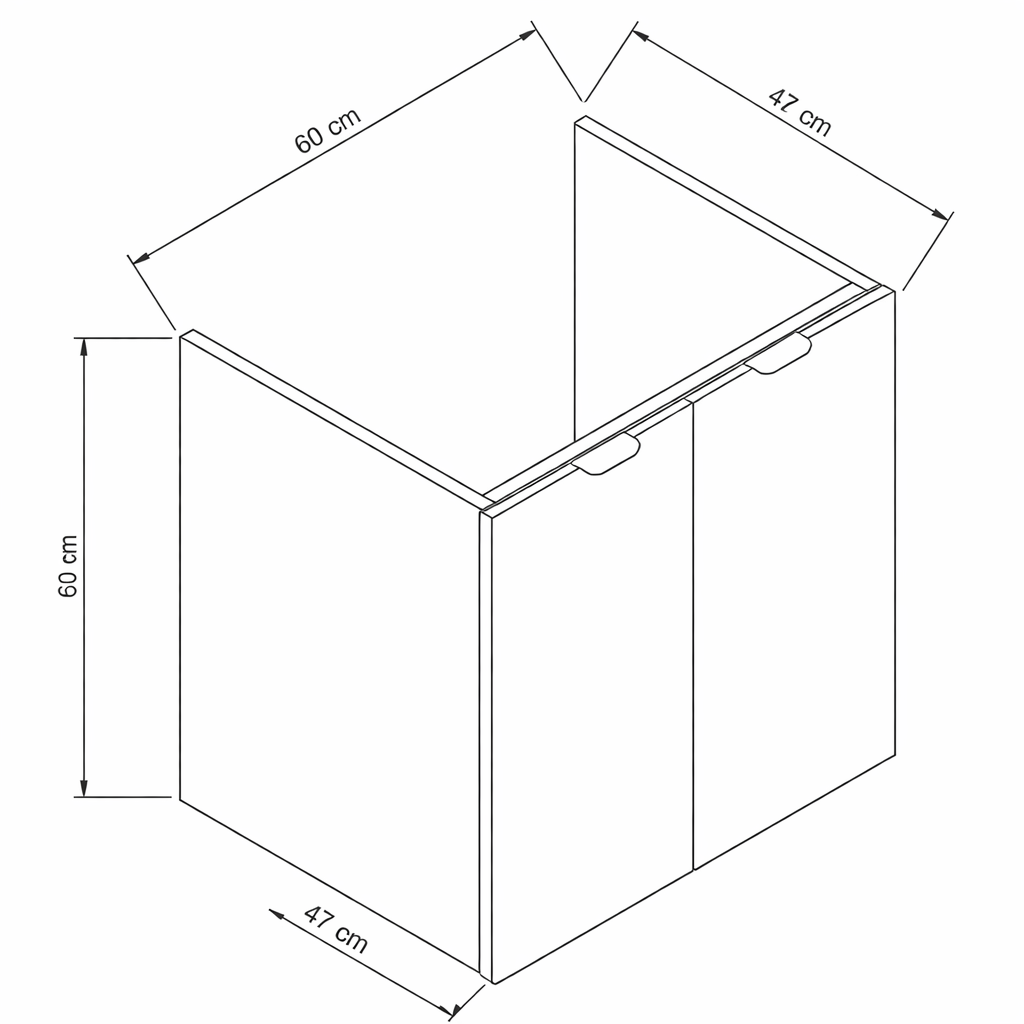 Waschtischunterschrank 60 cm mit Türen, ohne Oberteil Orio - Schwarz/Eiche Artisan