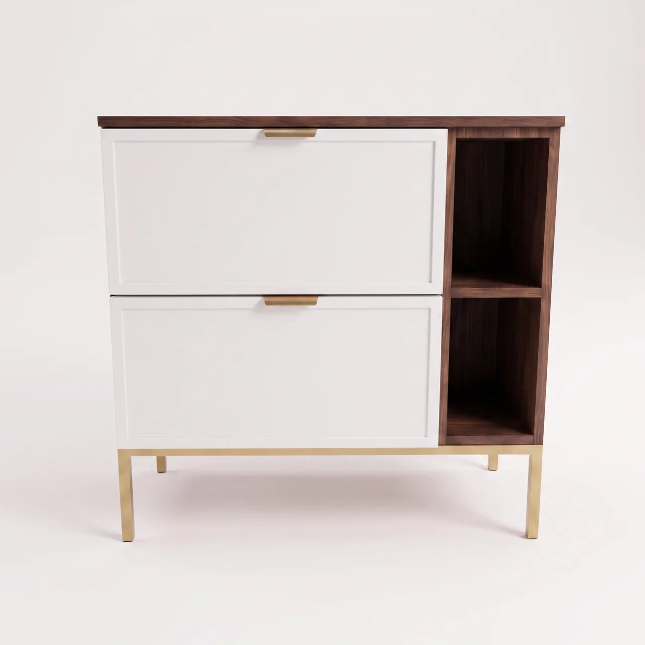 Waschtischunterschrank mit Regal 80 cm auf einem Metallgestell Roma - Weiß/Walnuss Dunkel