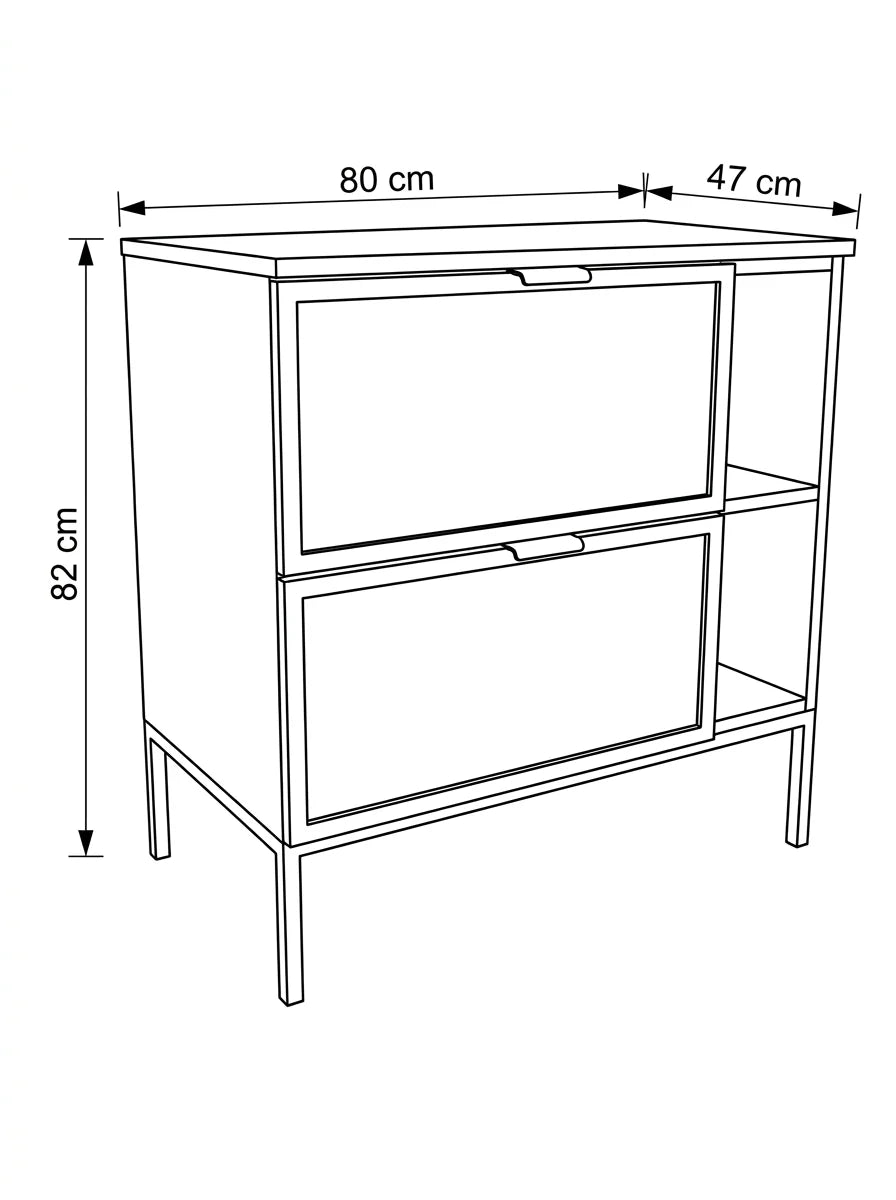 Waschtischunterschrank mit Regal 80 cm auf einem Metallgestell Roma - Kaschmir/Eiche Cremona