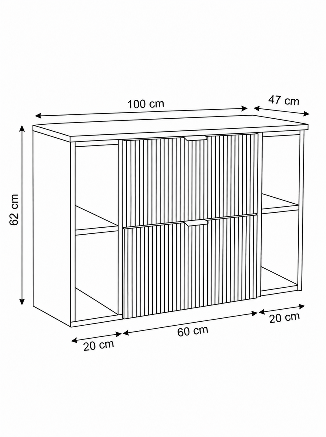 Waschtischunterschrank 100 cm mit 2 Regale Willy - Kaschmir, Walnussplatte