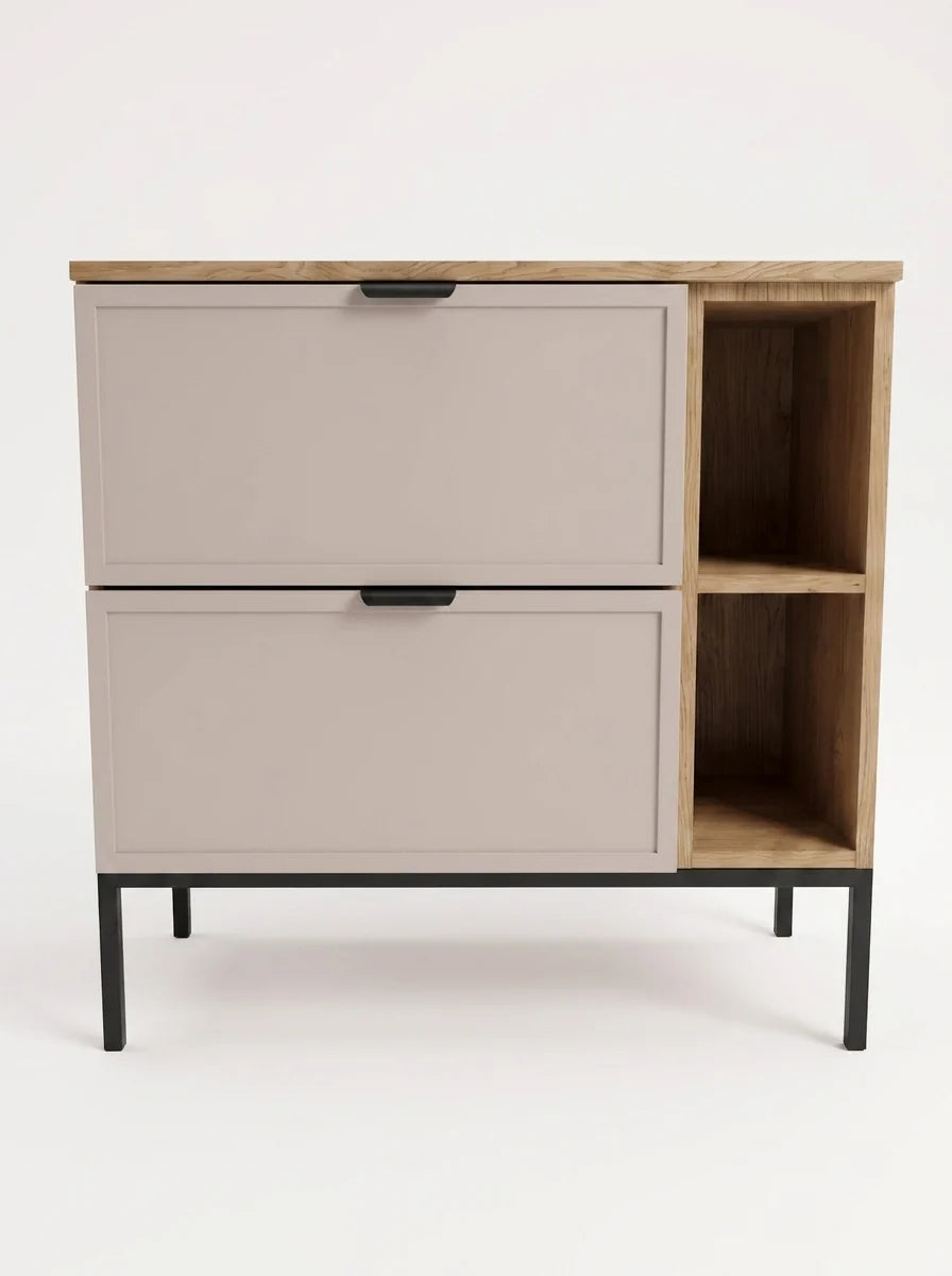 Waschtischunterschrank mit Regal 80 cm auf einem Metallgestell Roma - Kaschmir/Eiche Cremona