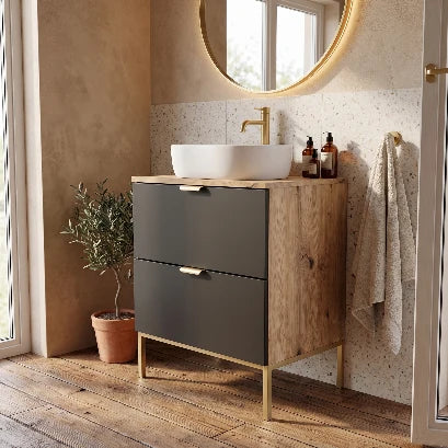 Waschtischunterschrank 60 cm auf einem Metallgestell Orio - Schwarz/Eiche artisan