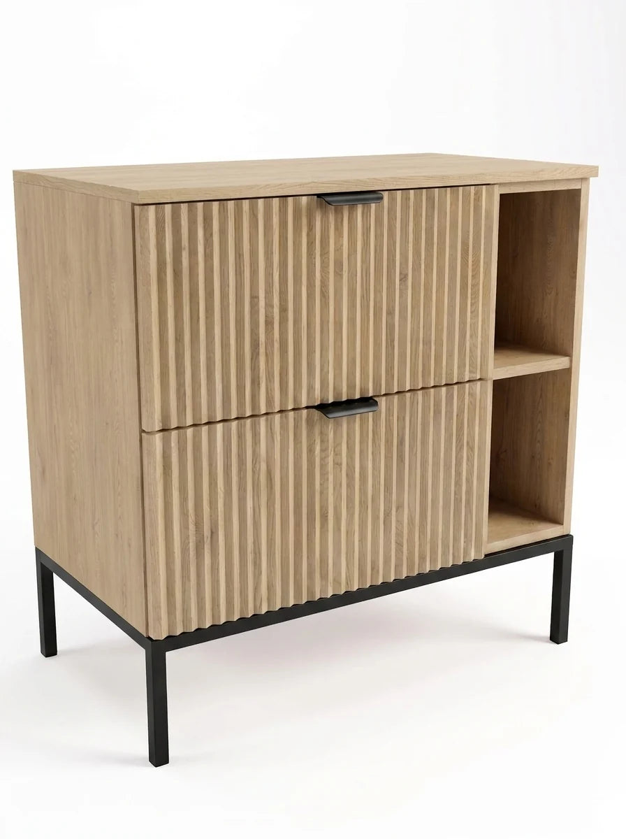 Waschtischunterschrank mit Regal 80 cm auf einem Metallgestell Willy - Eiche Cremona
