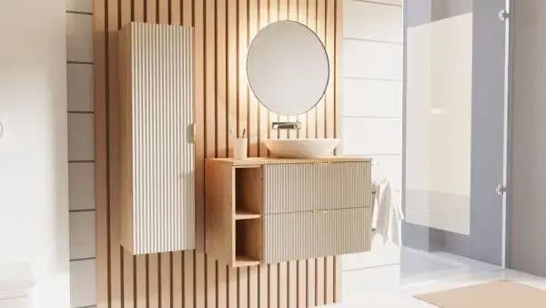 Waschtischunterschrank mit Regal 100 cm Willy - Kaschmir, Regal und Walnussplatte