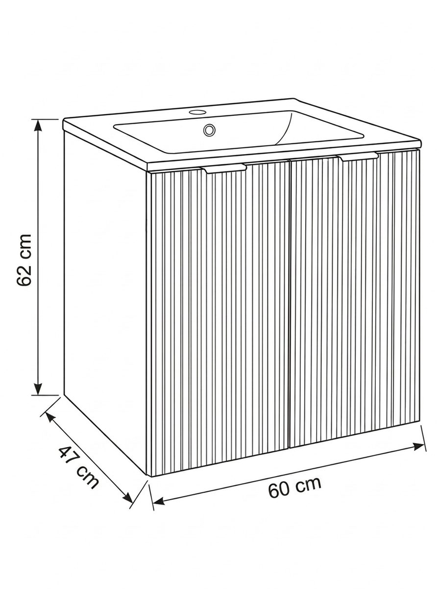 Waschtischunterschrank 60 cm mit Waschbecken, mit Türen Willy - Eiche Cremona