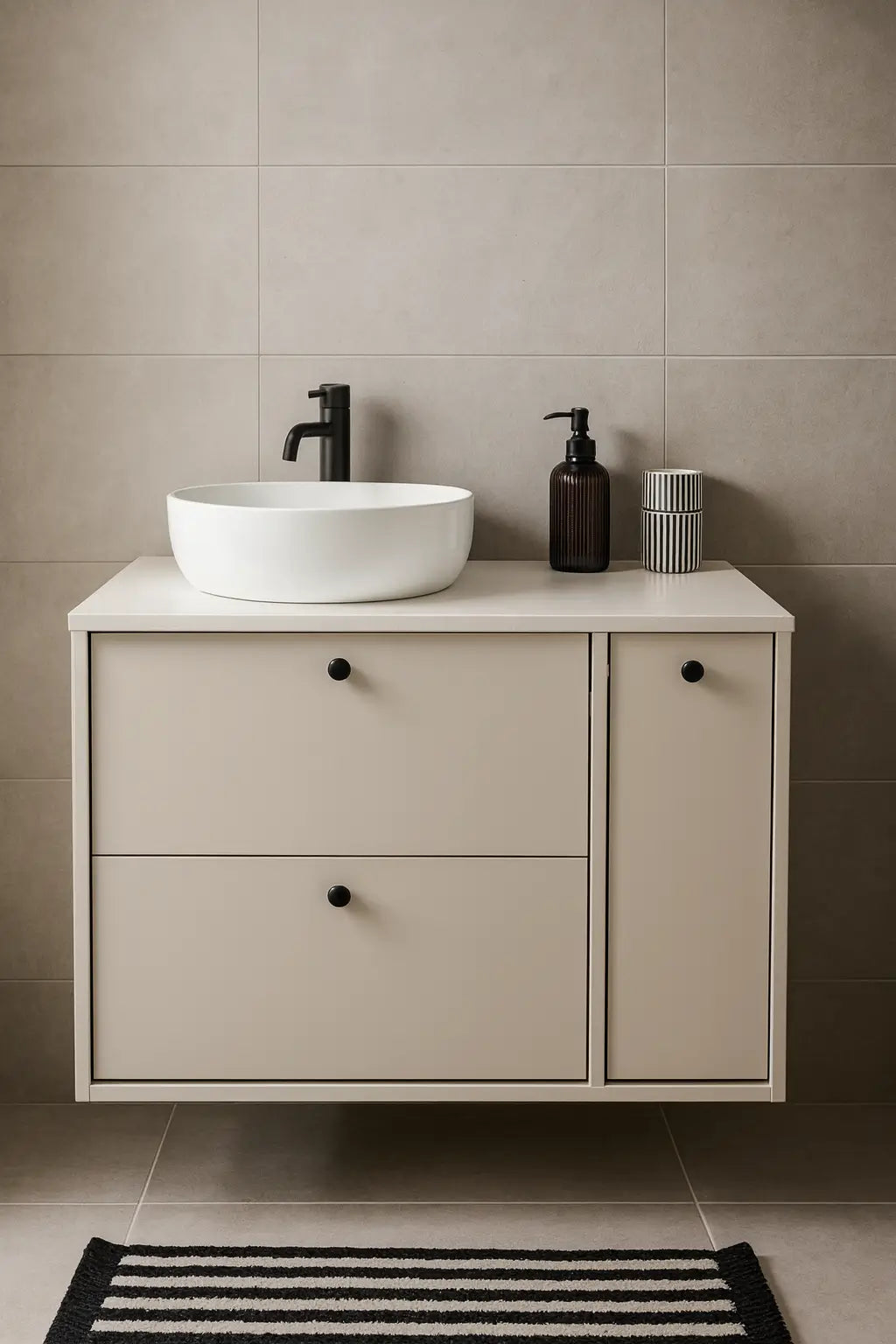 Waschtischunterschrank 80 cm mit Regal, glatte Fronten Belino - Kaschmir