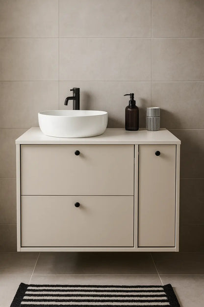 Waschtischunterschrank 80 cm mit Regal, glatte Fronten Belino - Kaschmir