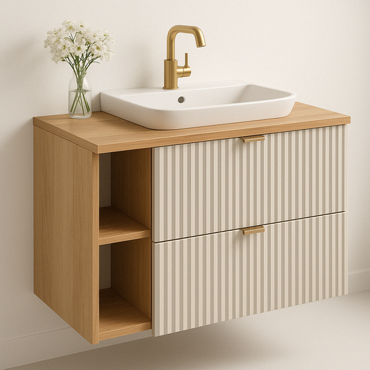 Waschtischunterschrank 80 cm mit Regal Willy - Kaschmir/Walnuss