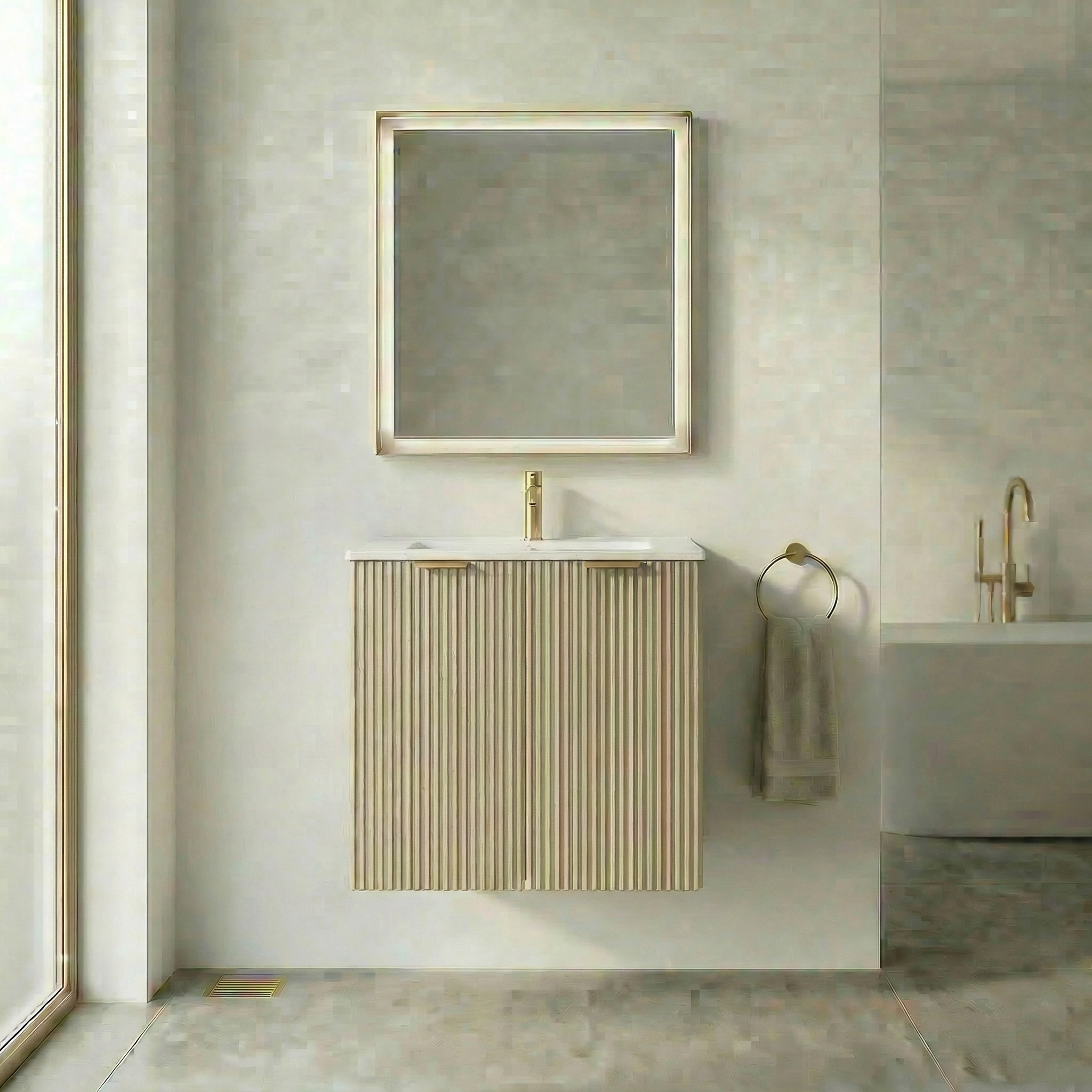 Waschtischunterschrank 60 cm mit Waschbecken, mit Türen Willy - Eiche Cremona