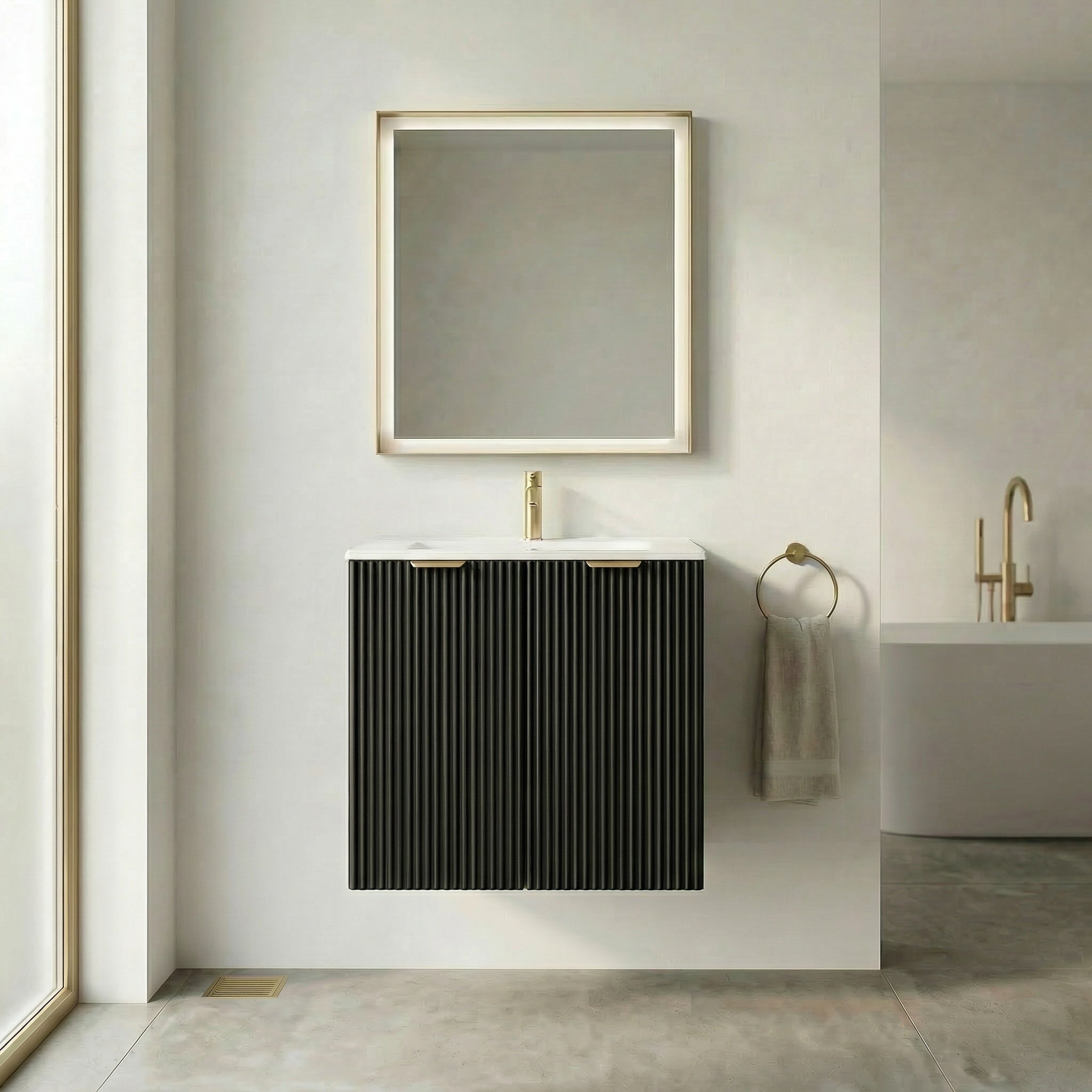 Waschtischunterschrank 60 cm mit Waschbecken, mit Türen Willy - Schwarz/Walnuss