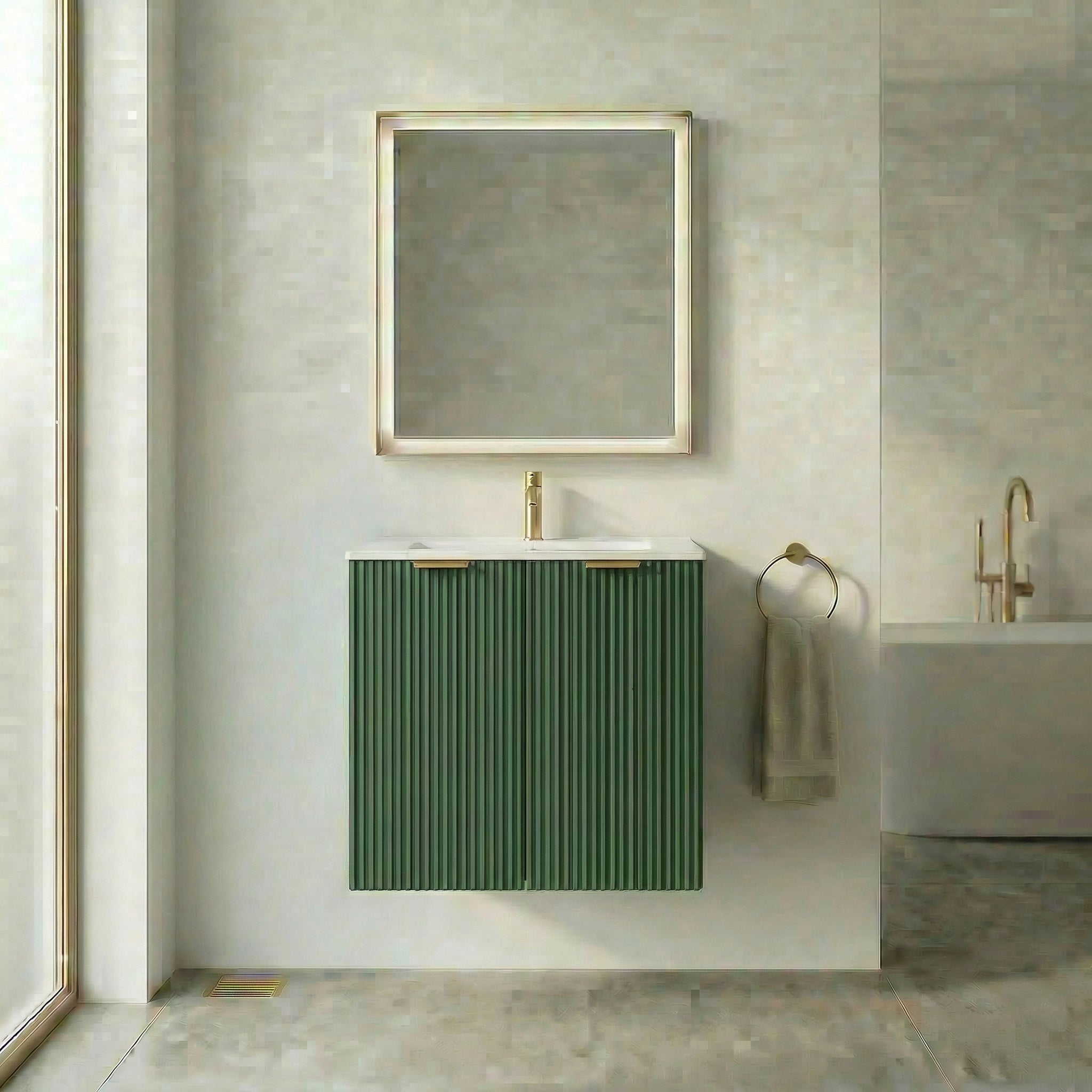 Waschtischunterschrank 60 cm mit Waschbecken, mit Türen Willy - Salbei