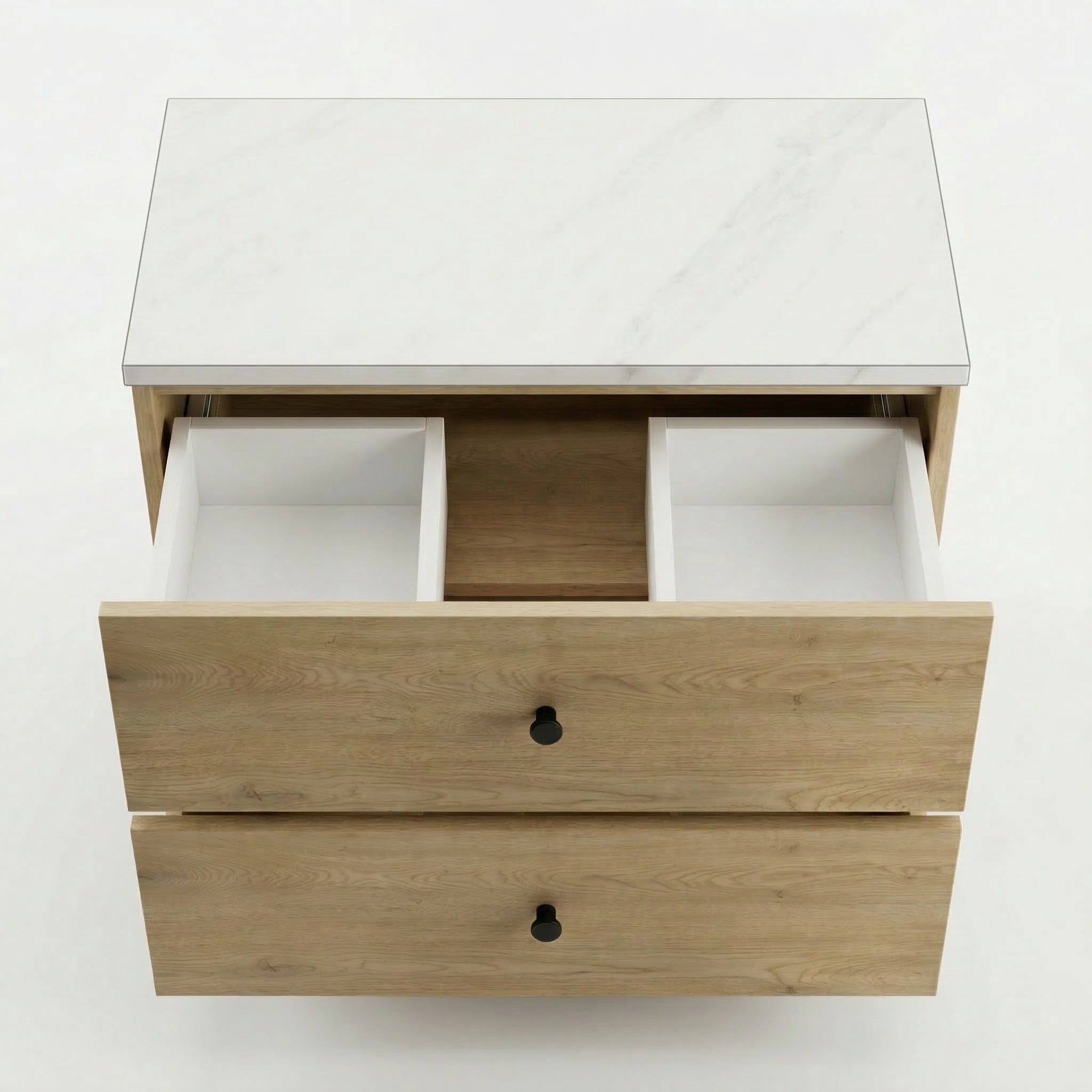Waschtischunterschrank 60 cm, glatte Fronten Belino - Eiche Cremona/Marmor Bianco