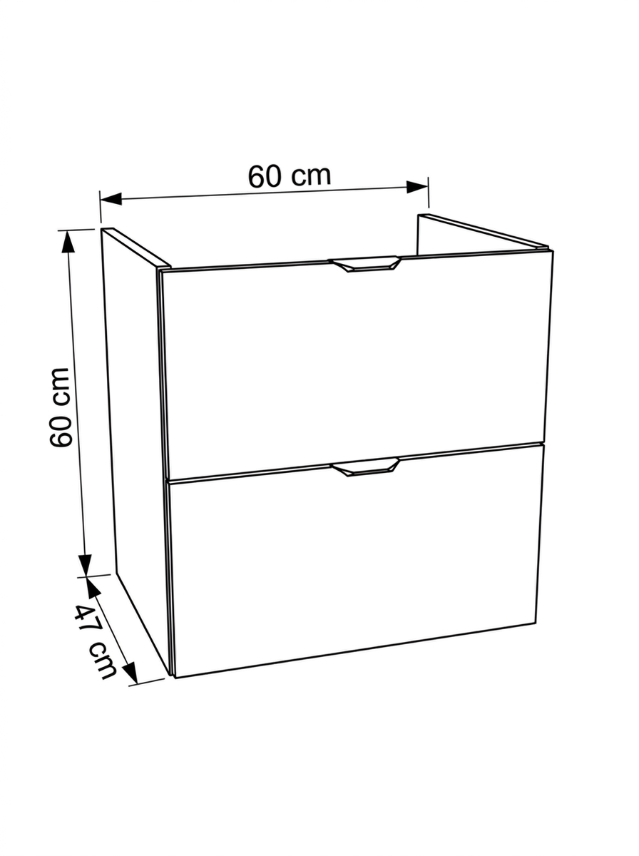 Waschtischunterschrank mit 2 Schubladen 60 cm, ohne Oberteil Orio - Schwarz/Eiche artisan