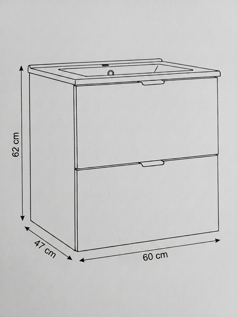 Waschtischunterschrank 60 cm mit Waschbecken Orio - Kaschmir/Eiche artisan
