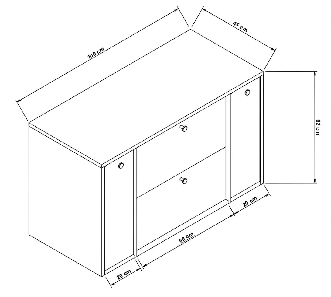 Waschtischunterschrank 100 cm mit 2 Regal, glatte Fronten Belino - Eiche Cremona