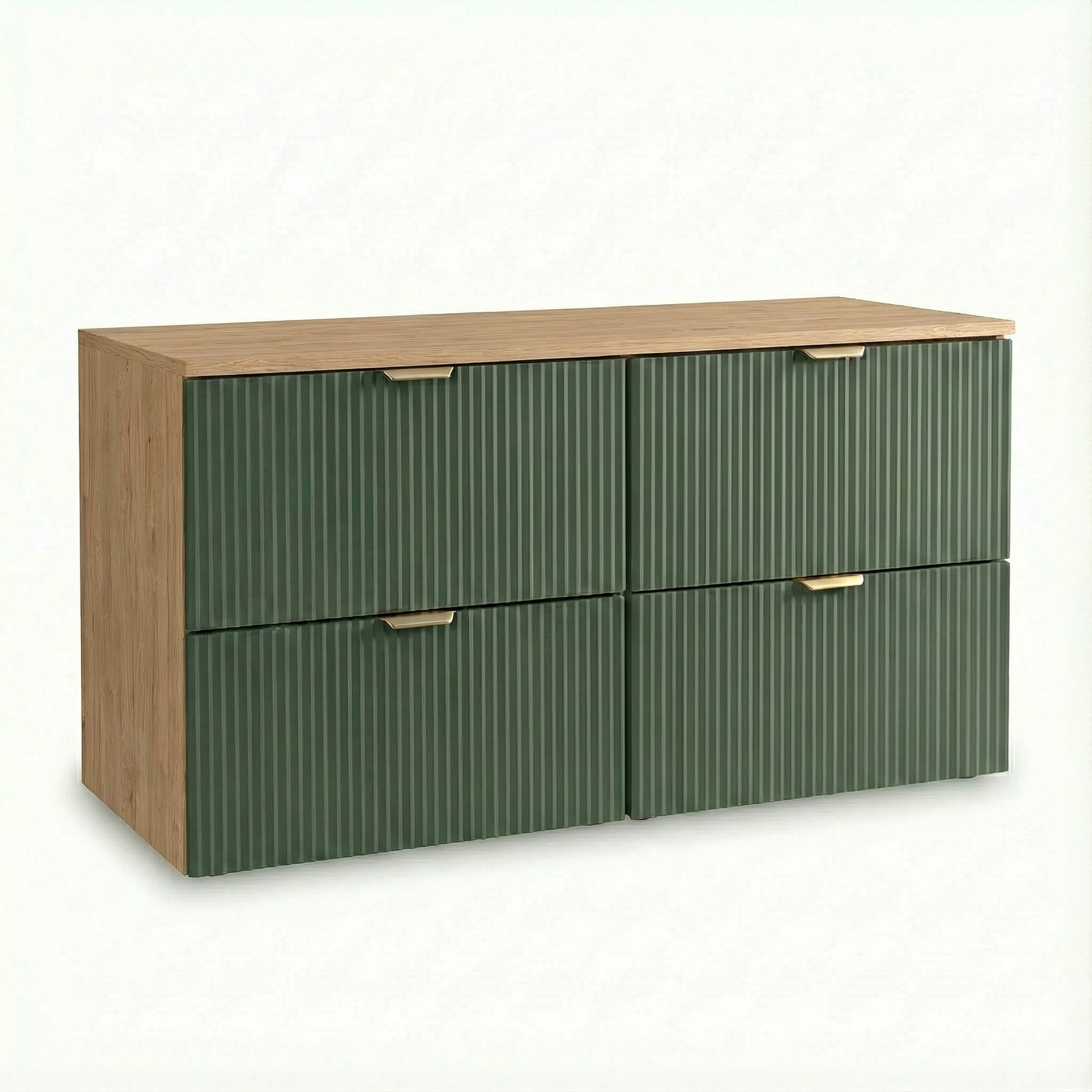 Badmöbel-Set: 120 cm Schrank mit 4 Schubladen Willy - Salbei/Walnuss